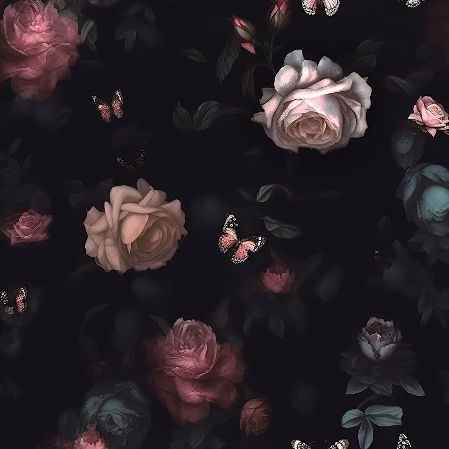 894x894 Dark Pink Floral Wallpaper Peel and Stick Pink Rose Flowers Contact Paper Black Floral Wallpaper Boho Wall Paper Self Adhesive Waterproof Removable for Room Shelves Cabinet Drawer Table 17.5 x 118