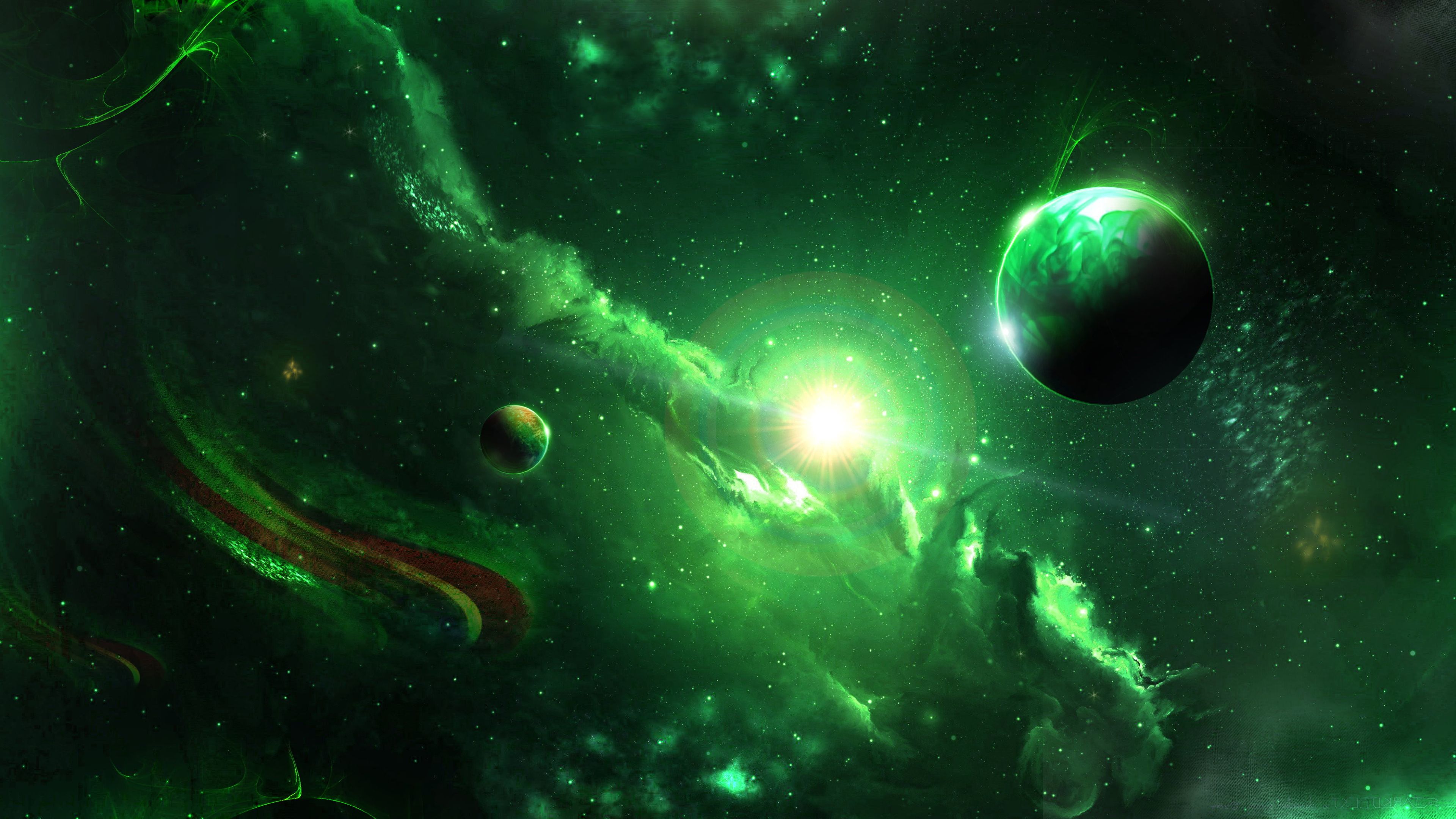3840x2160 Nebula Green Planet Space Stars 4K HD Space Wallpaper