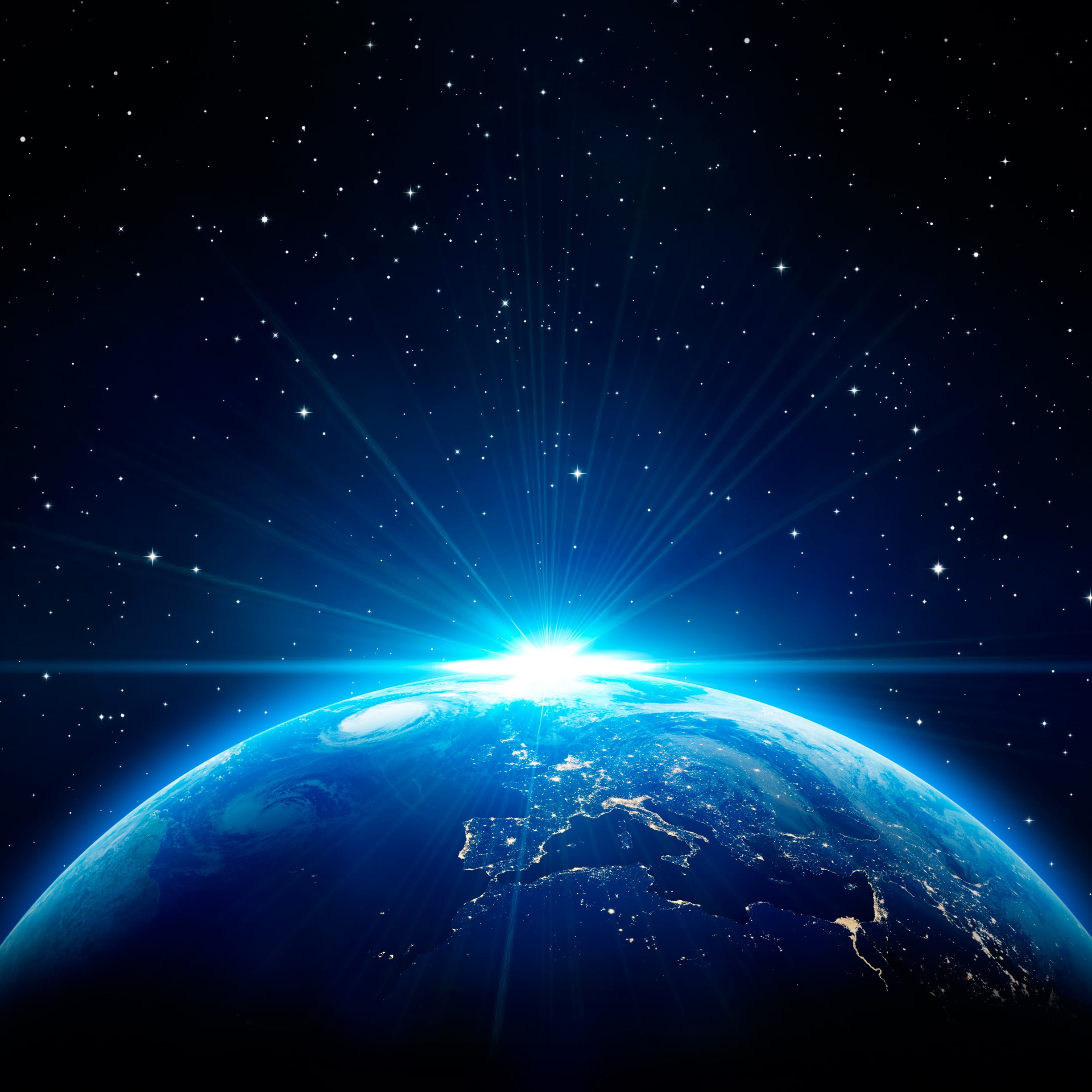 2448x2448 Planet Earth, Earth, space, stars, sunrise HD wallpaper