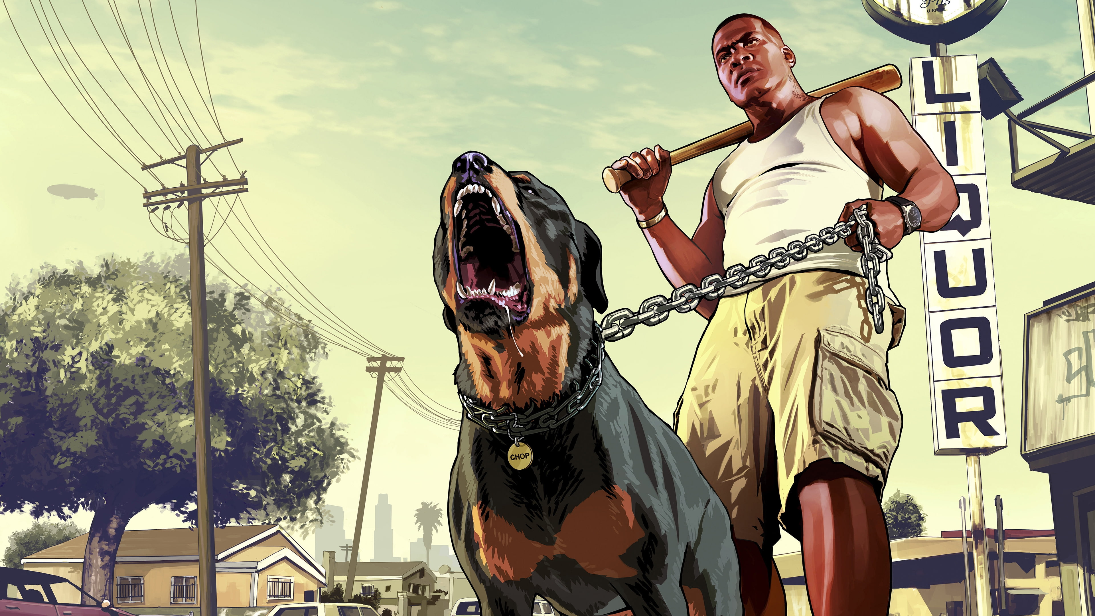 3840x2160 Free download. HD wallpaper: Franklin with his Dog GTA grand theft auto 5 illustration