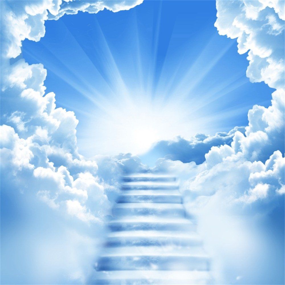 1001x1001 Amazon.com : AOFOTO 10x10ft Stairway to Heaven Backdrop Celestial Stairs Paradise Dreamy Clouds Photography Background Divine Supernal Sky Belief Pray Faith Photo Studio Props Vinyl Wallpaper Adult Kid Portrait