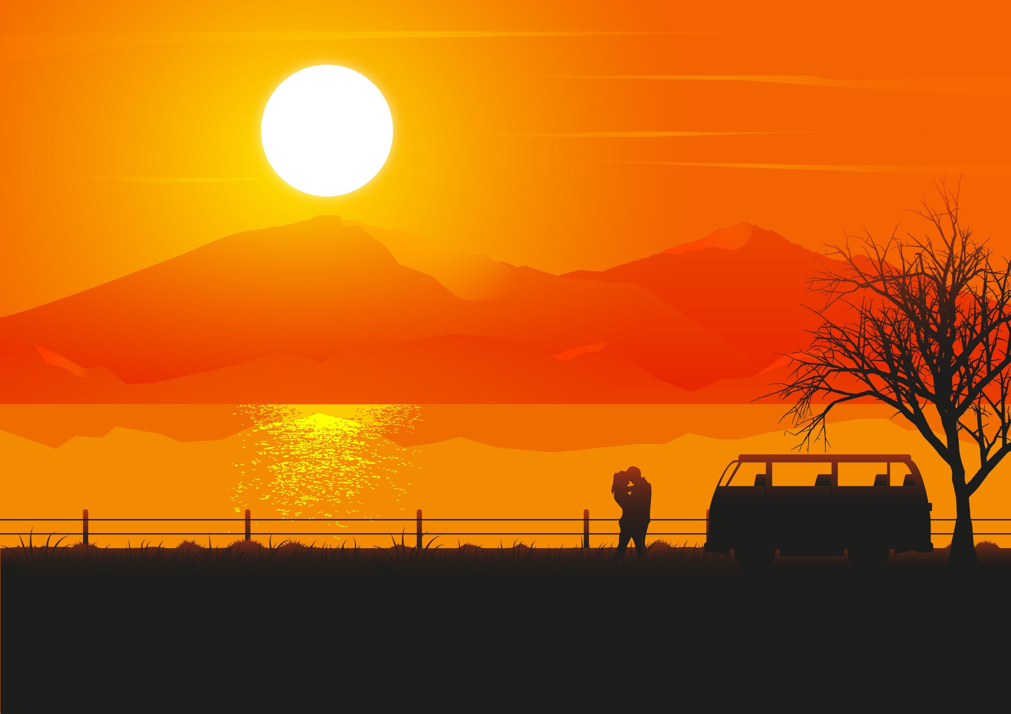 3508x2480 Wallpaper Romance, Sunset, Sunrise, Horizon, Natural Landscape, Background Free Image