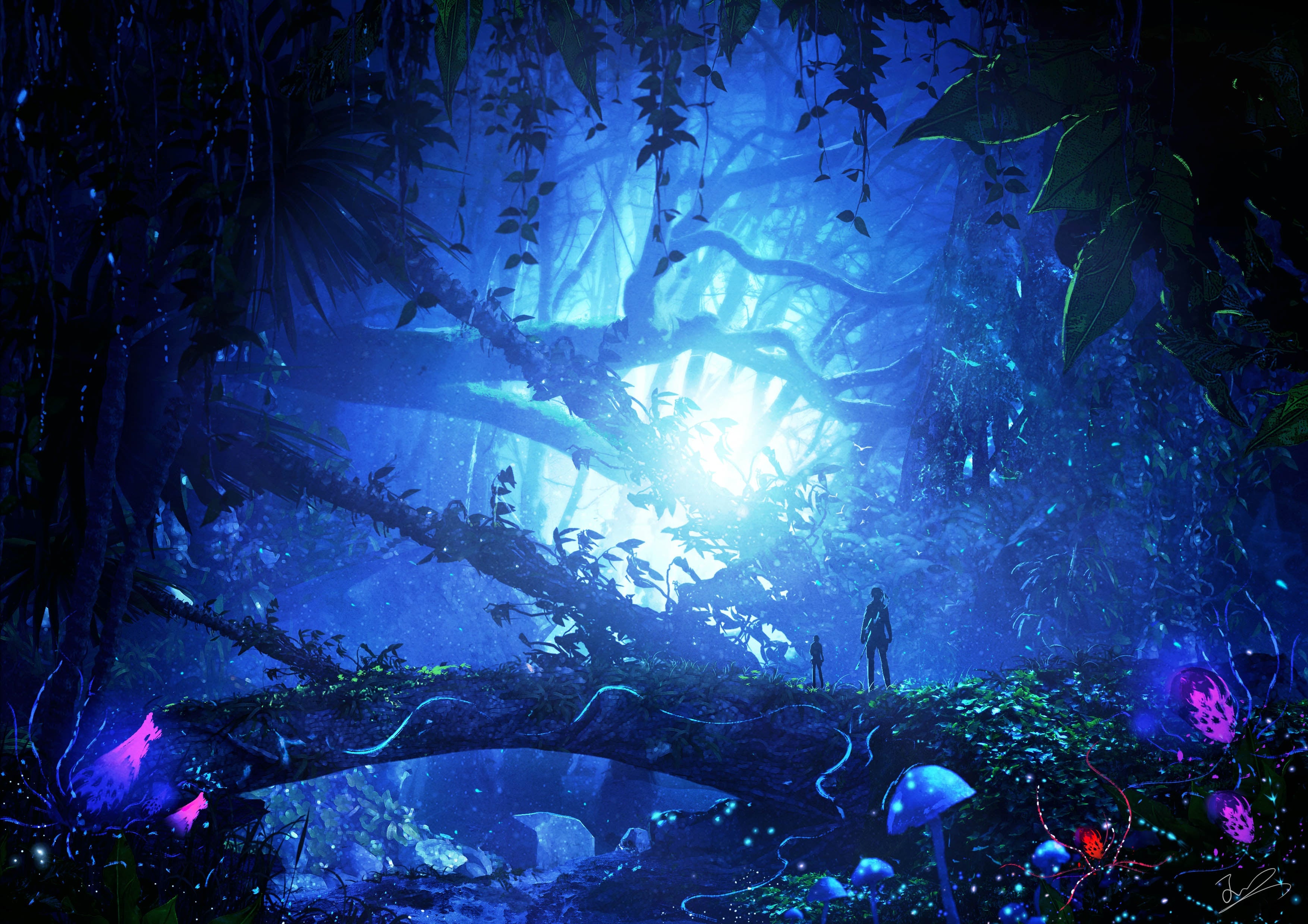 3508x2480 Wallpaper forest, night, mushrooms, warrior, fantasy for mobile and desktop, section арт, resolution 3508x2480