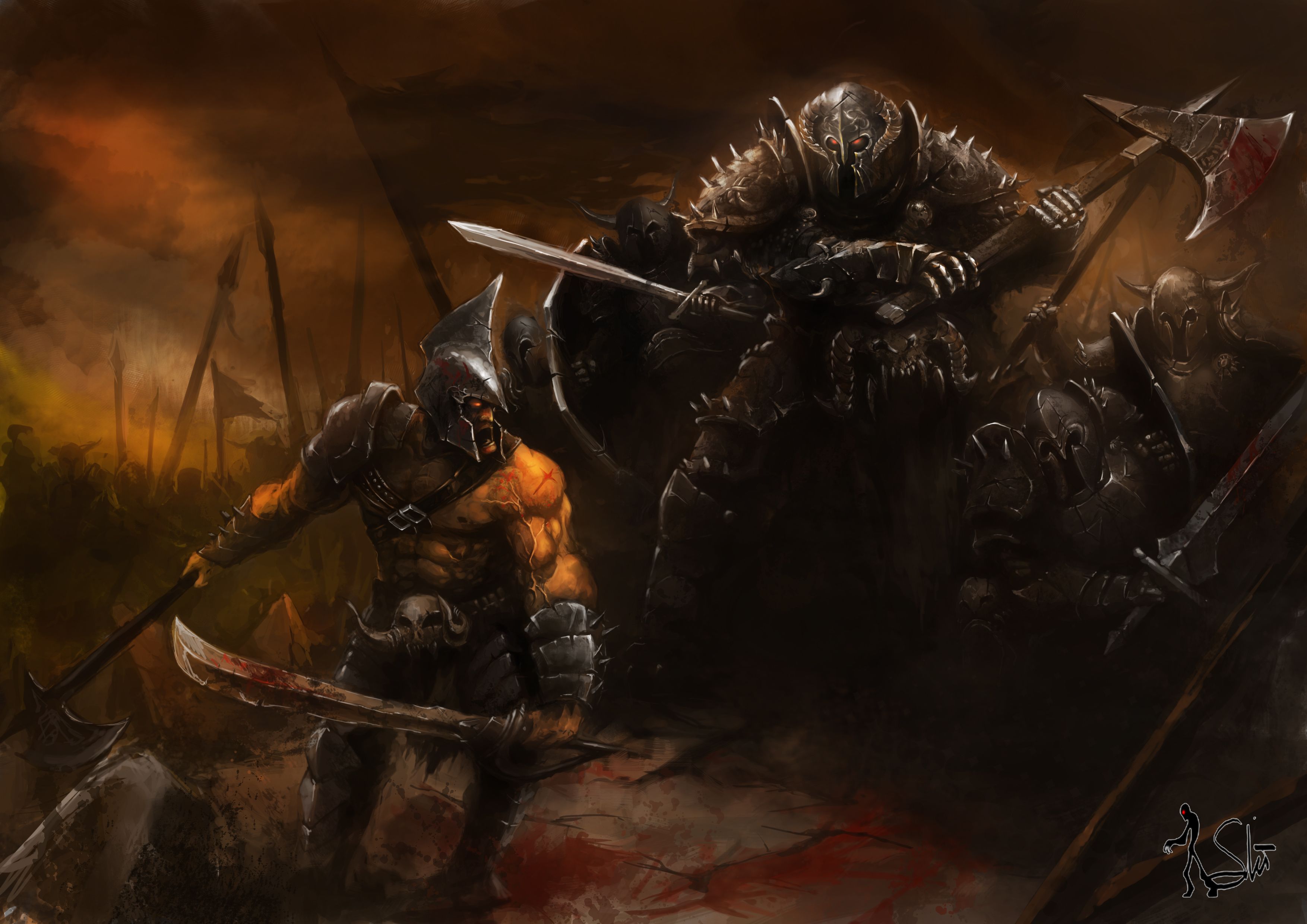 3508x2480 Dark Warrior's Charge: Battle Of The Sword Wielding Monster Army