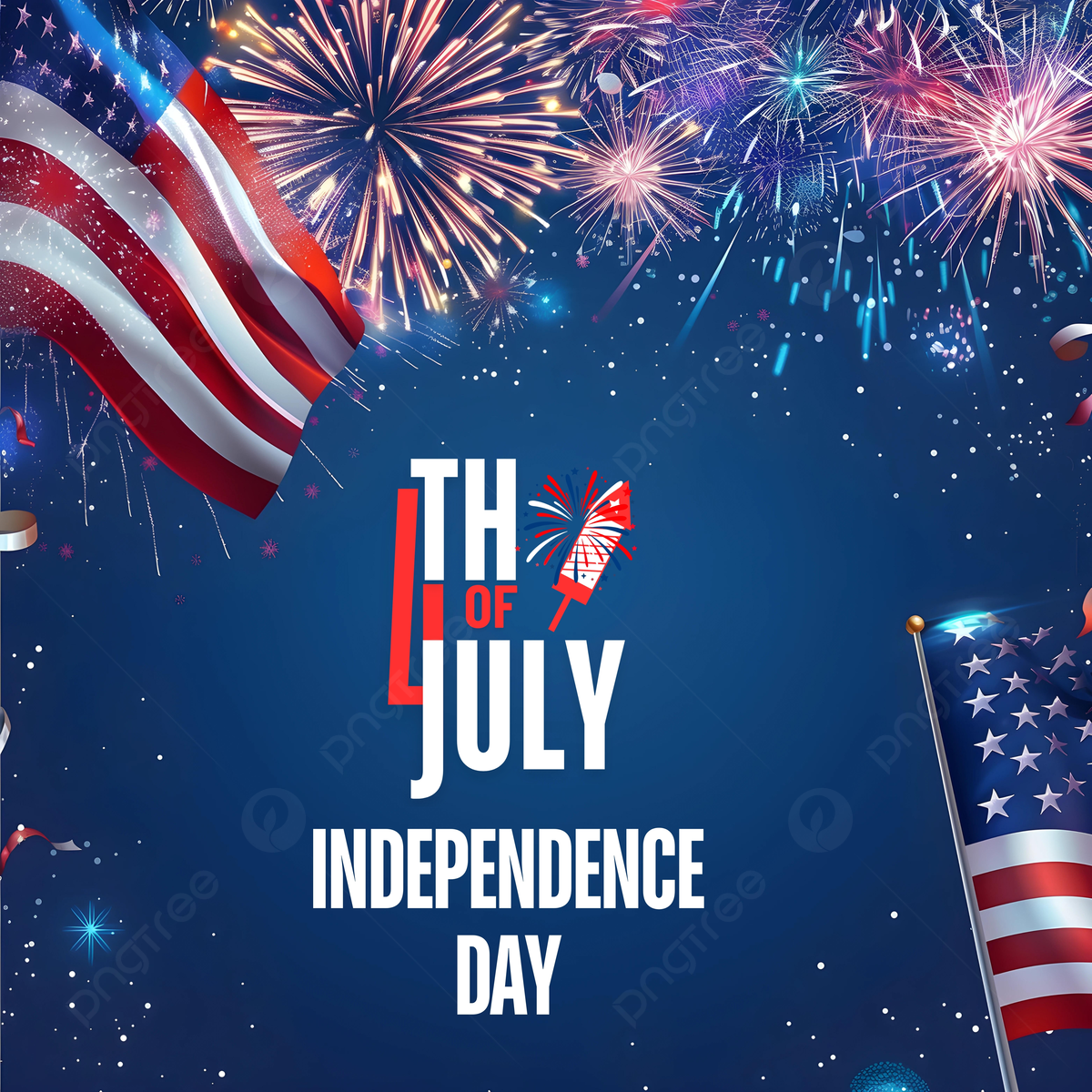 1200x1200 Happy Independence Day Template 4th Of July On Blue Background With Fireworks And Usa Flag, Usa Flag, 4th Of July, Independence Day Background Image And Wallpaper for Free Download