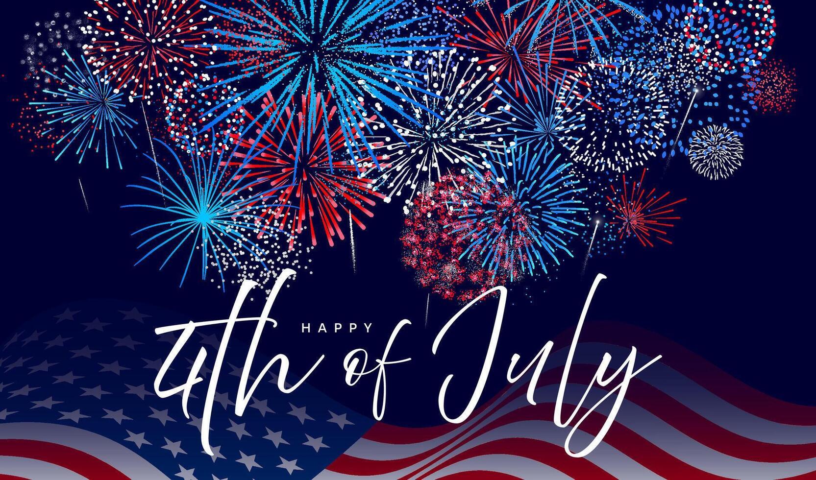 1665x980 Happy 4th of July, fireworks background, USA flag poster