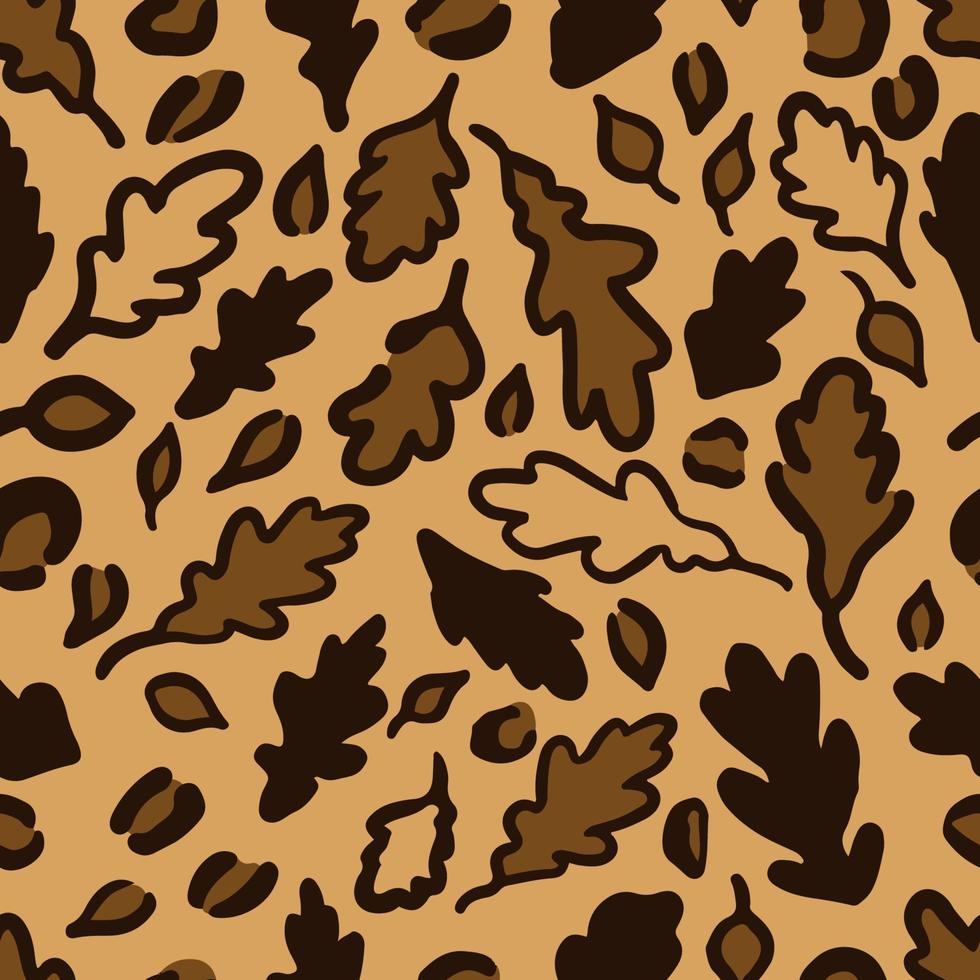 980x980 Fall Leopard or jaguar seamless pattern made of oak leaves. Trendy animal print with autumn colors. Vector background for textile, fabric, wallpaper, wrapping paper, etc