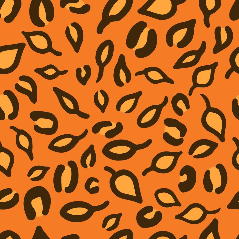 980x980 Leopard or jaguar seamless pattern made of fall leaves. Trendy animal print with autumn colors. Vector background for fabric, wrapping paper, textile, wallpaper, etc
