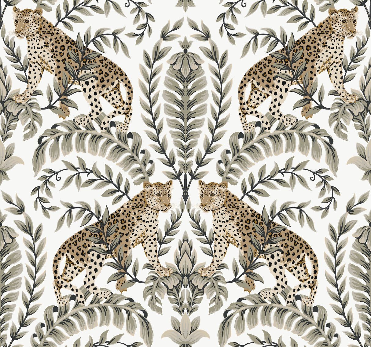1214x1135 Ronald Redding Jungle Leopard White & Black Wallpaper