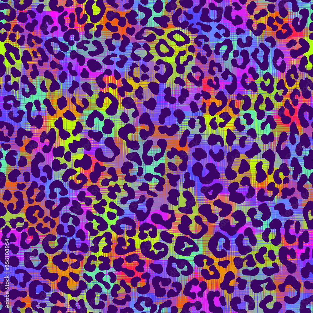 1000x1000 Vetor do Stock Leopard skin print pattern. Repeating seamless vector animal background. Abstract jaguar texture. Neon rainbow colors. Wallpaper, cloth design, fabric, paper, wrapping, textile design template