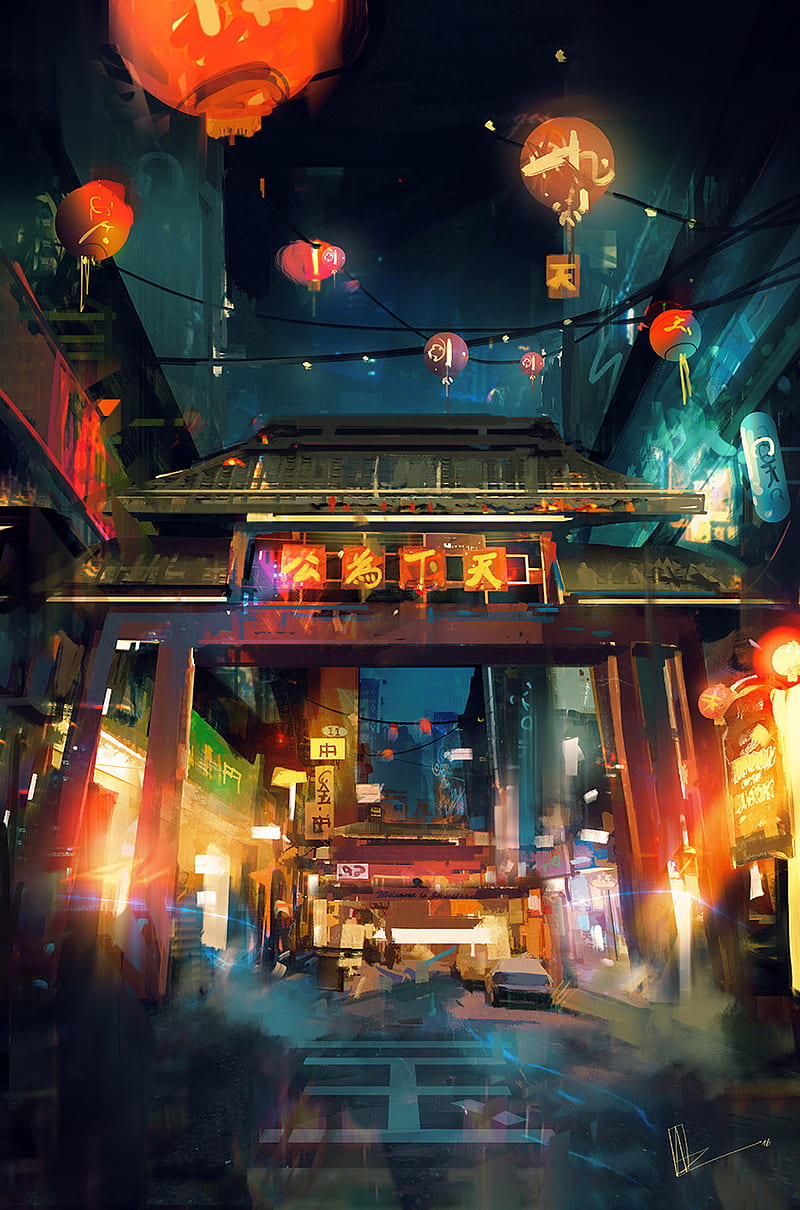 800x1210 Japan, future, lamp, night, old, shop, street, HD phone wallpaper