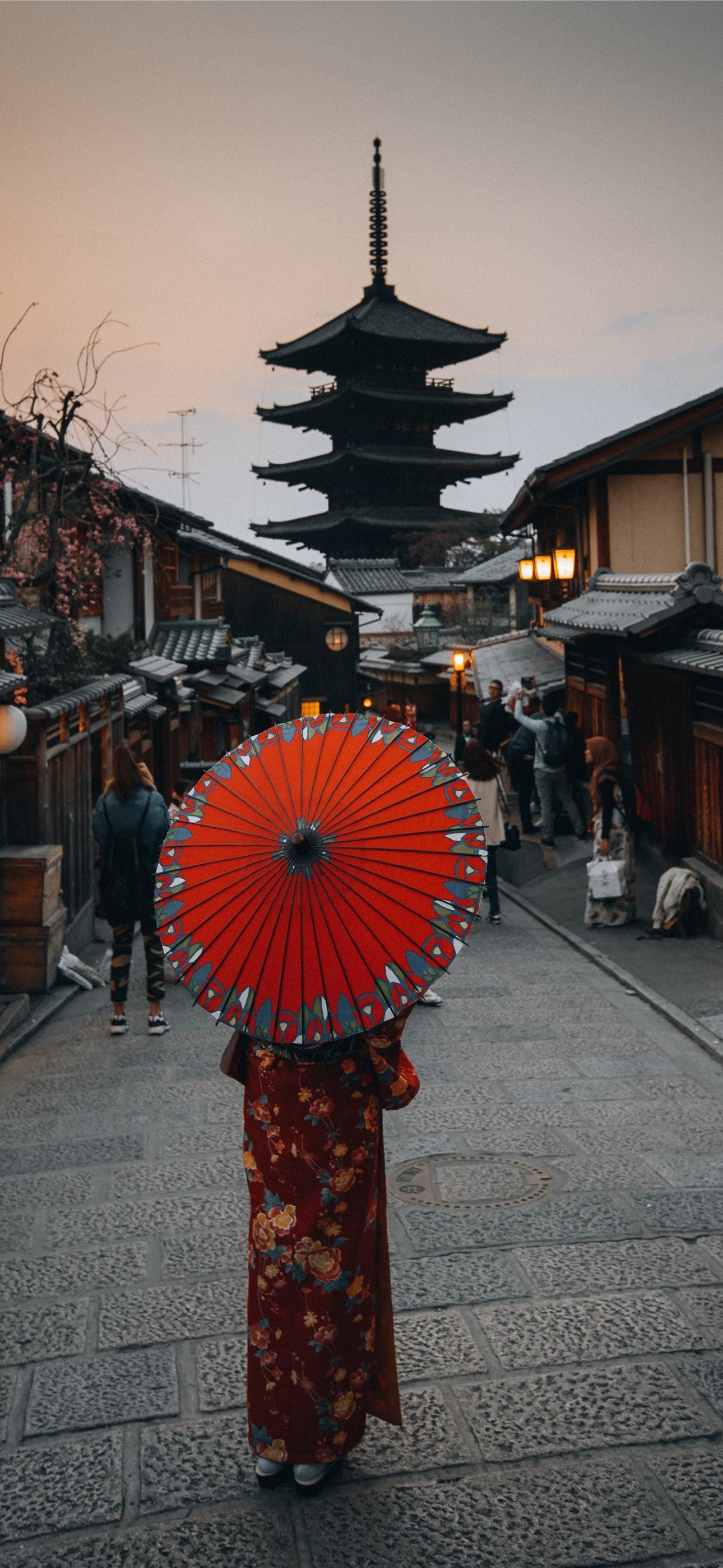 1290x2796 red umbrella on black and white street lamp iPhone Wallpaper Free Download