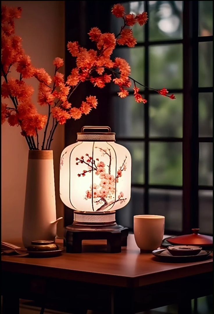 736x1079 Chinese Tea Room Wallpaper. Traditional japanese lamp decor, Japanese lamp decor ideas, Traditional japanese decoration with lantern
