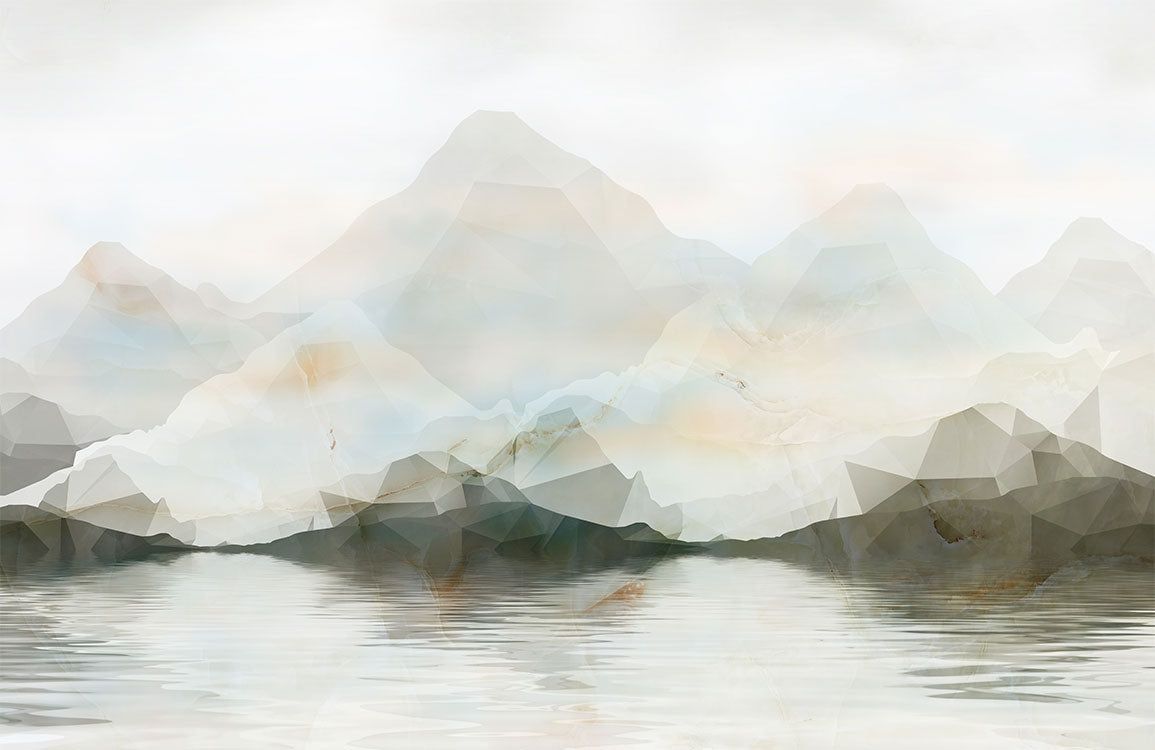 1155x750 Modern Geometric Mountain Lake Mural Wallpaper