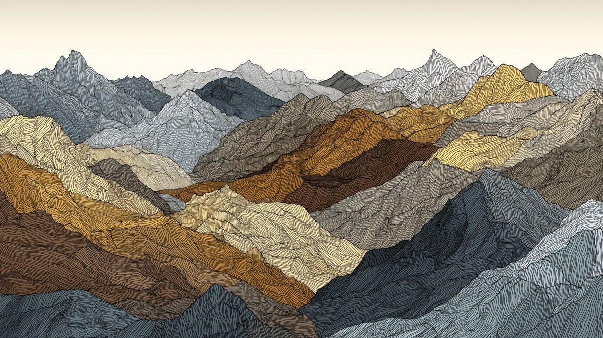 1200x673 Topographical Mountain Line Mural Wallpaper. Modern Earth Tones