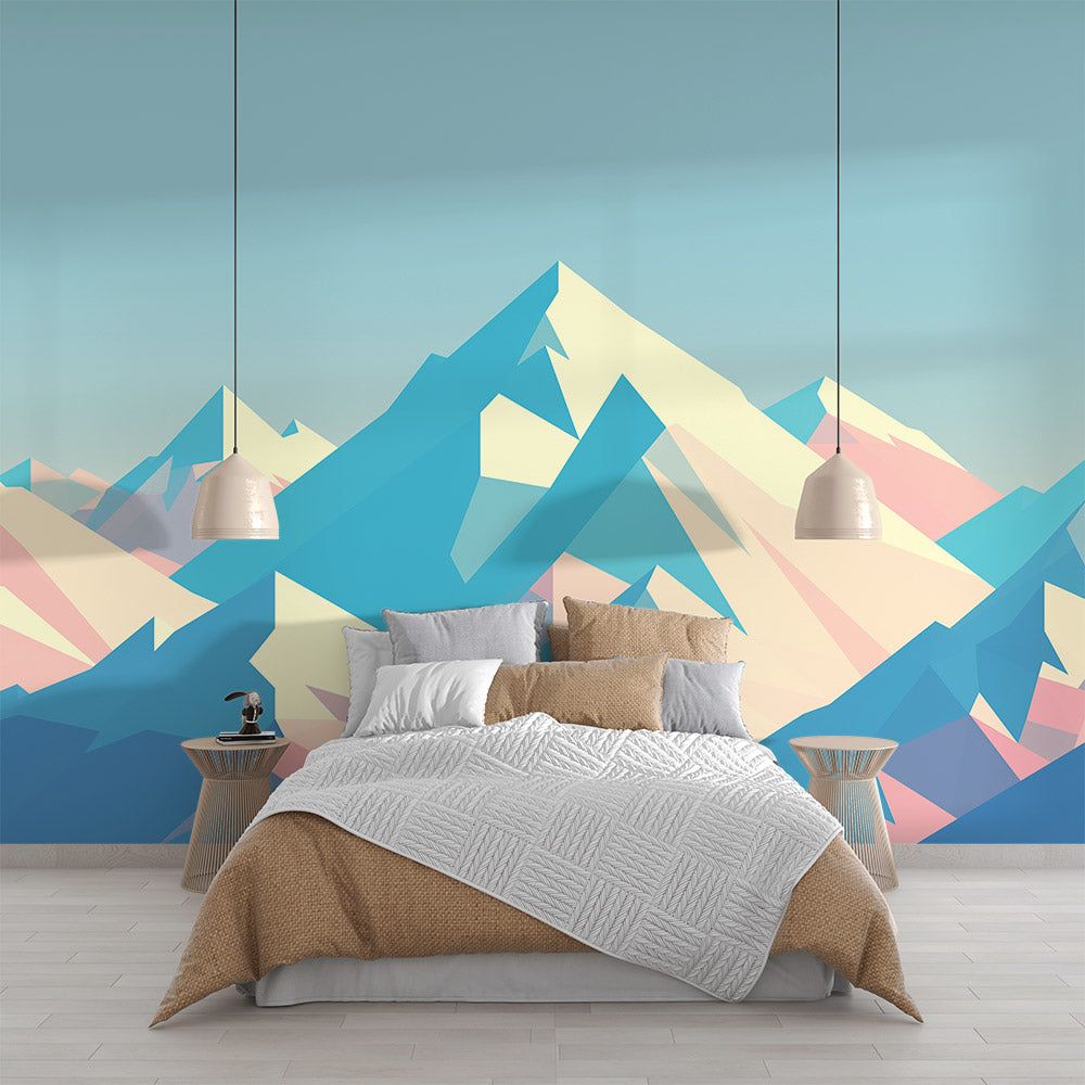 1000x1000 Mountain Mural Wallpaper. Geometric Pastel Peaks
