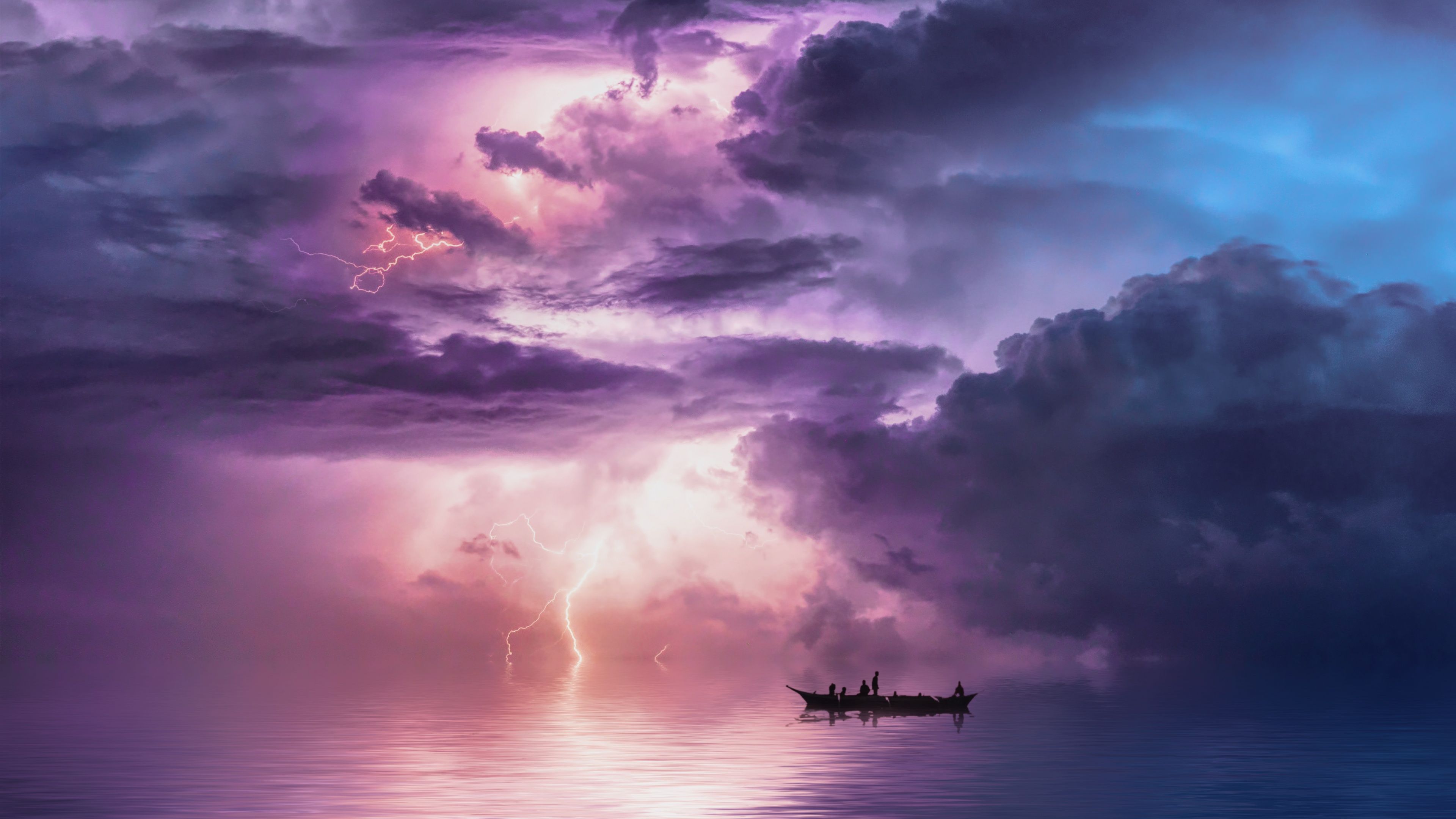 3840x2160 Surreal Wallpaper 4K, Storm, Boat, Clouds, Thunderstorm