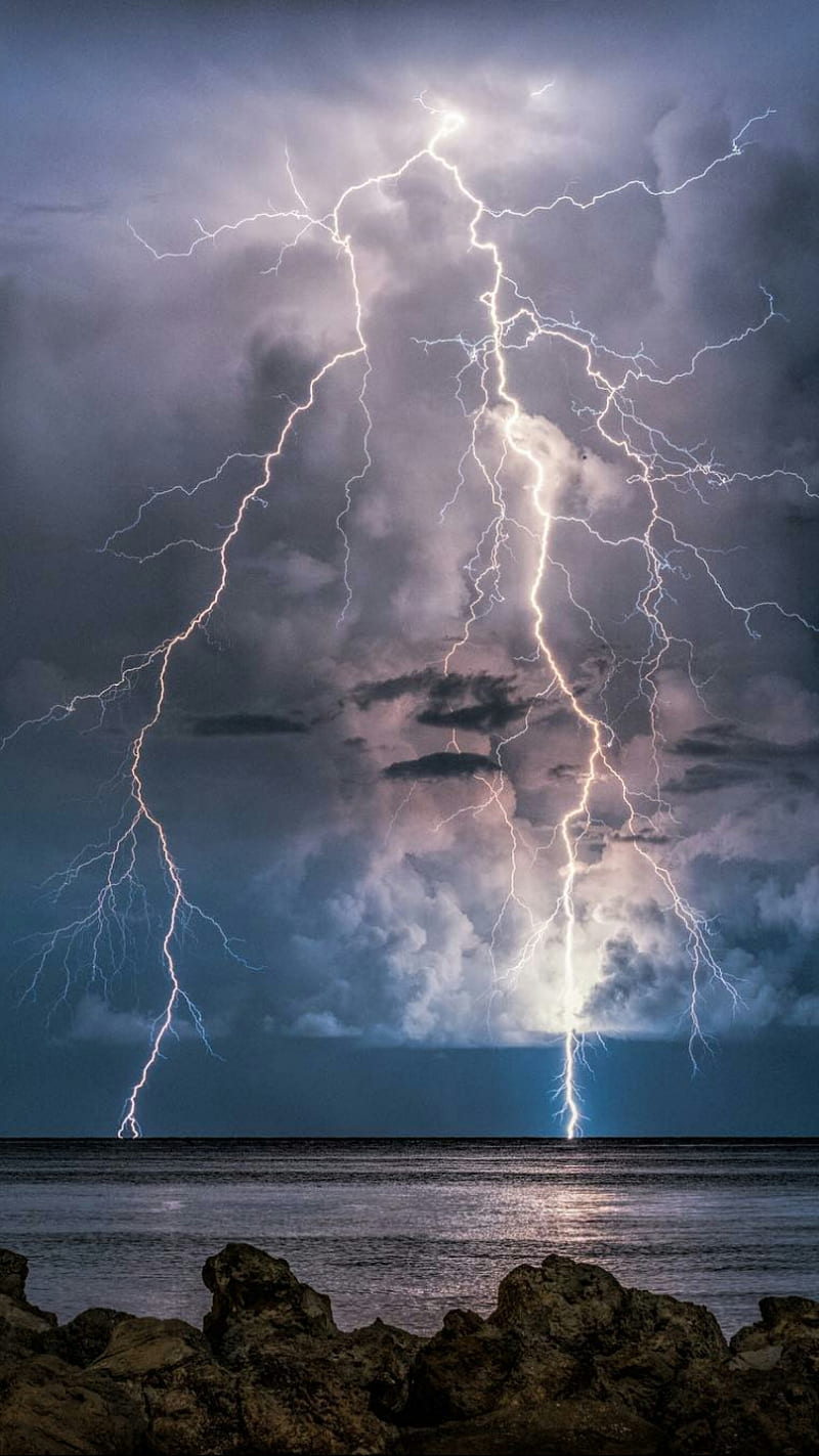800x1423 Thunders, clouds, nature, ocean, sky, storm, thunder, thunderstorm, weather, HD phone wallpaper