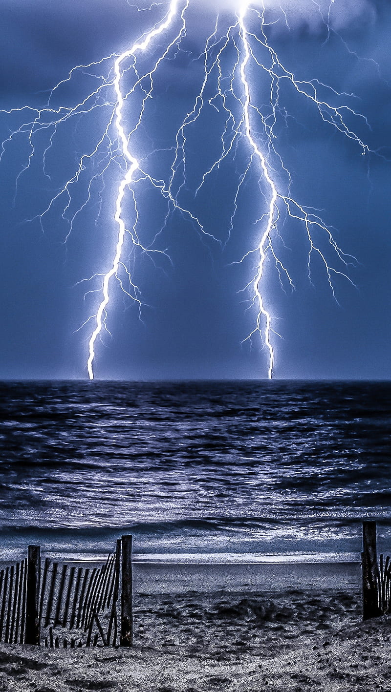 800x1417 Lightning, lightning, nature, sea, sky, HD phone wallpaper