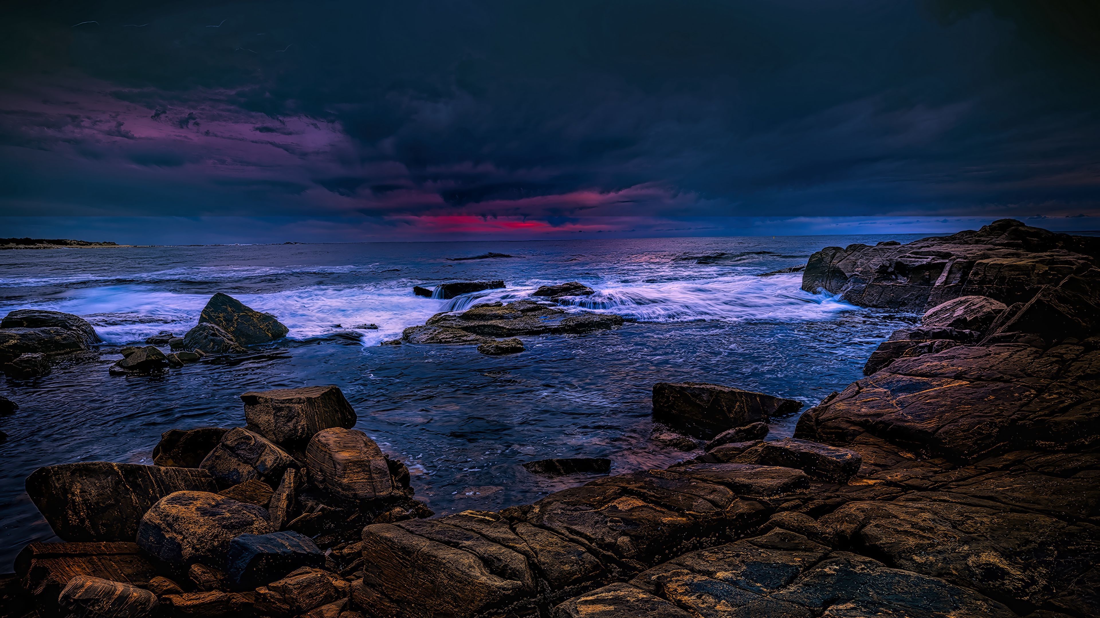 3840x2160 beautiful sea stones rocks thunderstorm clouds dark wallpaper sky background 4K HD dark background Wallpaper