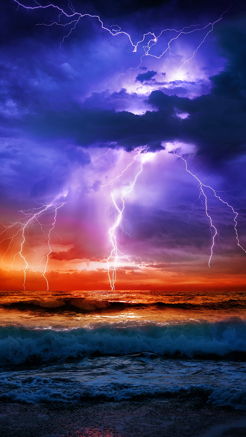 800x1422 Lightning, sea, stormy, HD phone wallpaper