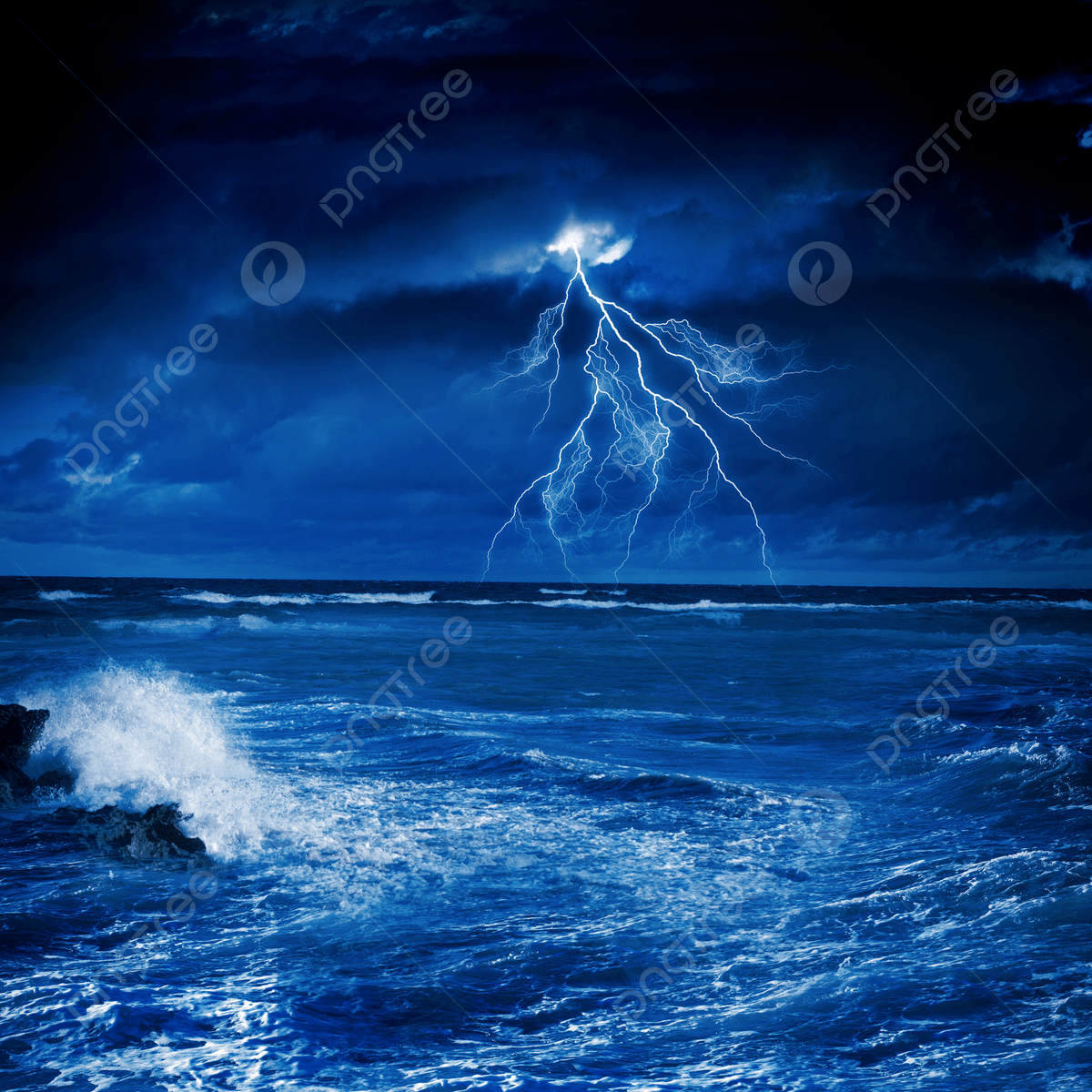 1200x1200 Thunderstorm In Sea Blue Ocean Storm Photo Background And Picture For Free Download