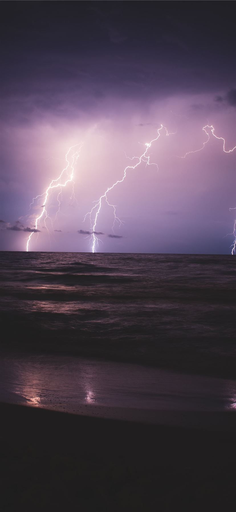 828x1792 seashore and ocean with lightning during night tim. iPhone 11 Wallpaper Free Download