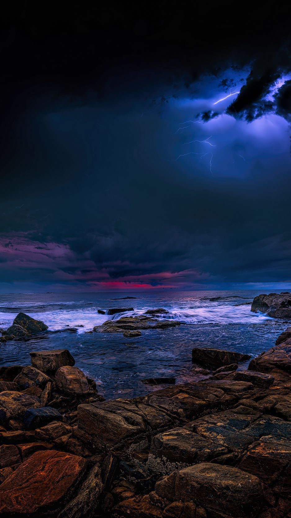 938x1668 Download Wallpaper 938x1668 Sea, Stones, Thunderstorm, Clouds, Dark Iphone 8 7 6s 6 For Parallax HD Background