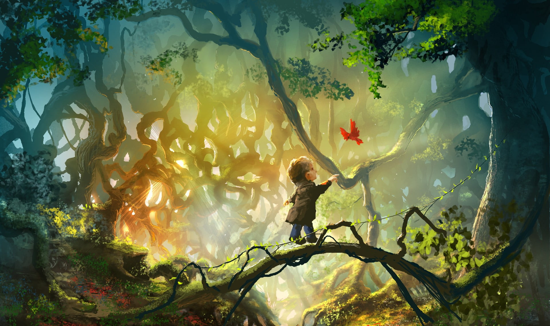 1920x1138 Boy in jungle painting HD wallpaper
