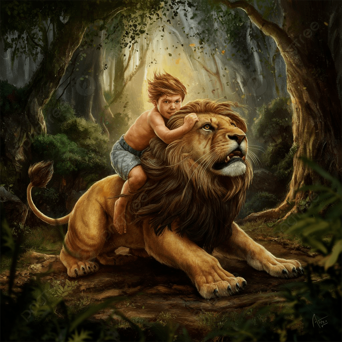 1200x1200 Boy Fighting With Lion Photo And Picture For Free Download