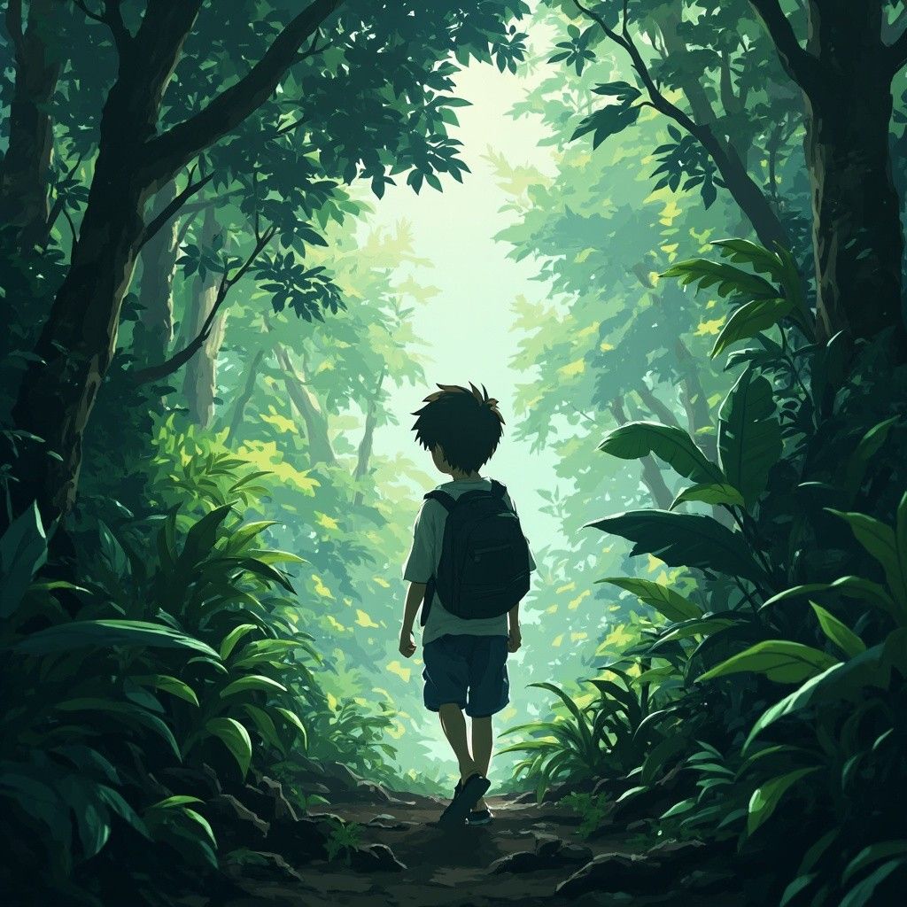 1024x1024 Anime Boy Walking in Jungle