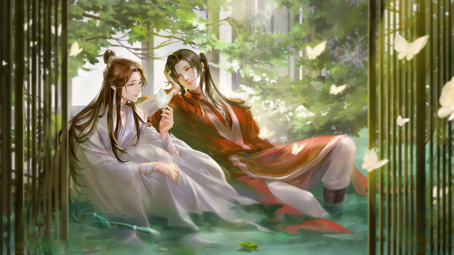 1920x1080 Phone wallpaper: Xie Lian, Anime, Crossover, Hua Cheng, Kimono, Lan Wangji, Lan Zhan, Love, Luo Binghe, Mo Dao Zu Shi, Shen Qingqiu, The Scum Villain's Self Saving System, Tian Guan Ci Fu