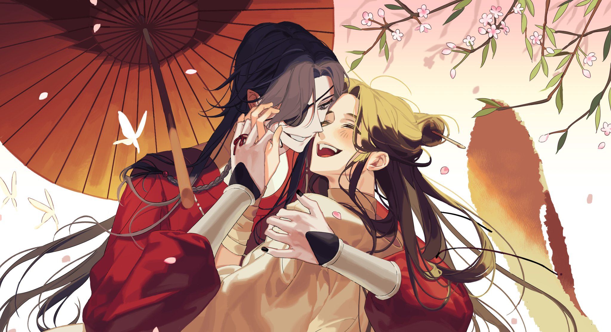 2047x1113 Phone wallpaper: Heaven Official's Blessing, Tian Guan Ci Fu, Anime, Crimson Rain Sought Flower, His Royal Highness The Crown Prince Of Xianle, Hua Cheng, San Lang, Xie Lian 1014901