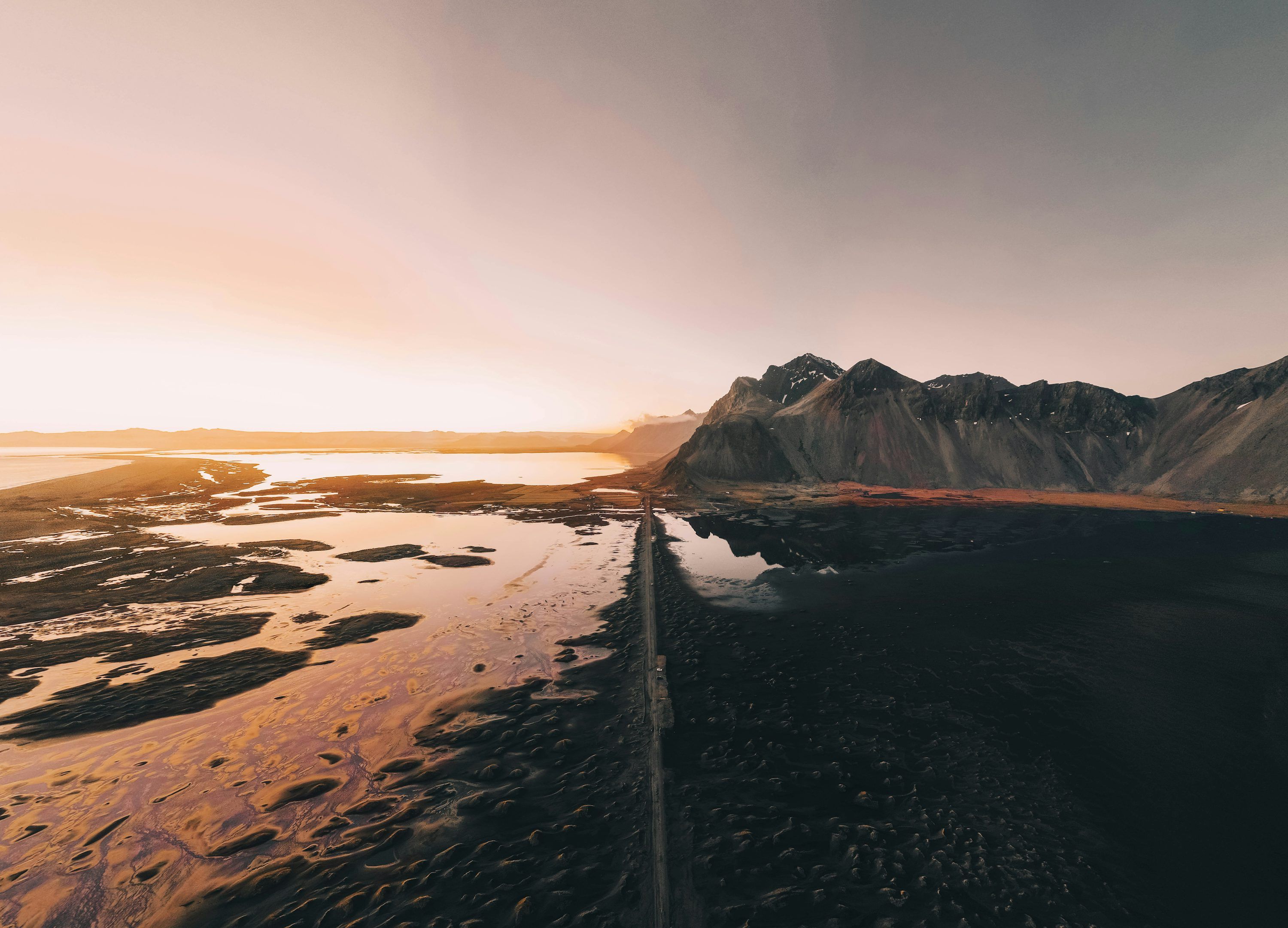 3000x2160 Roadside view of mountains and sunset colors. photo
