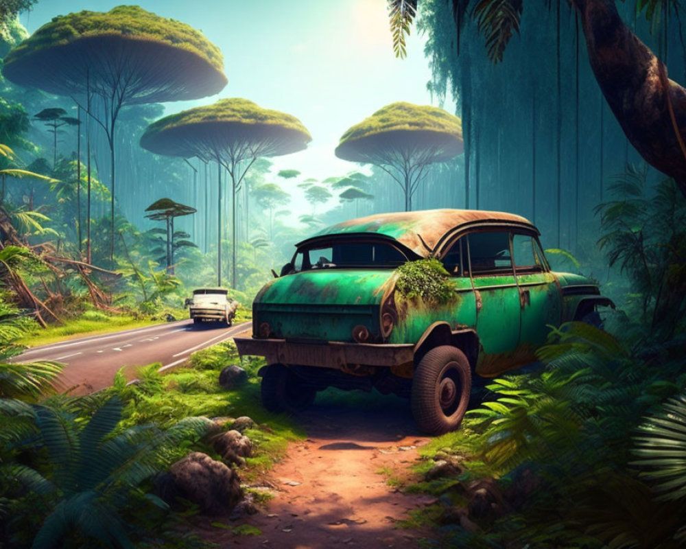 1000x800 image of roadgle, abandoned cars and carts on the roadside, panoramic view, sharp focus, elegant, extremely detai. Deep Dream Generator