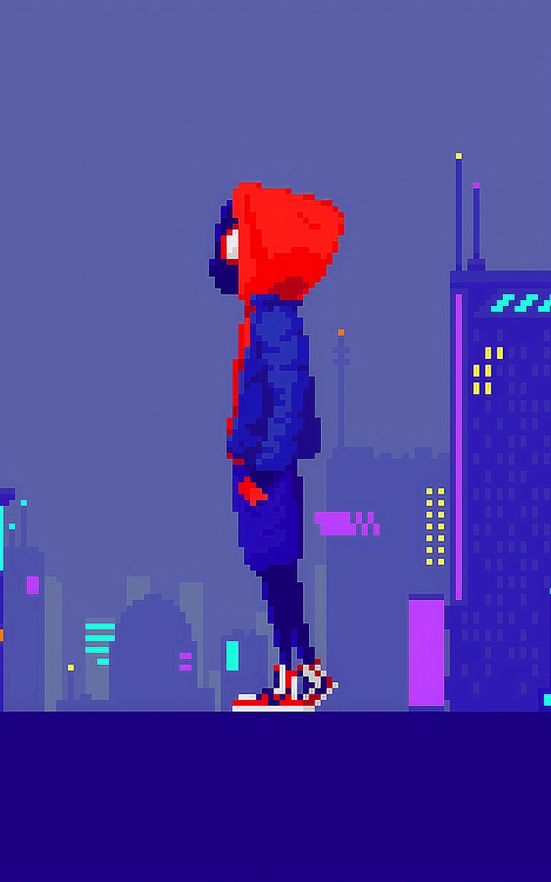 800x1280 Phone wallpaper: Movie, Spider Man: Into The Spider Verse, Pixel Art, Spider Man, Miles Morales 1173853