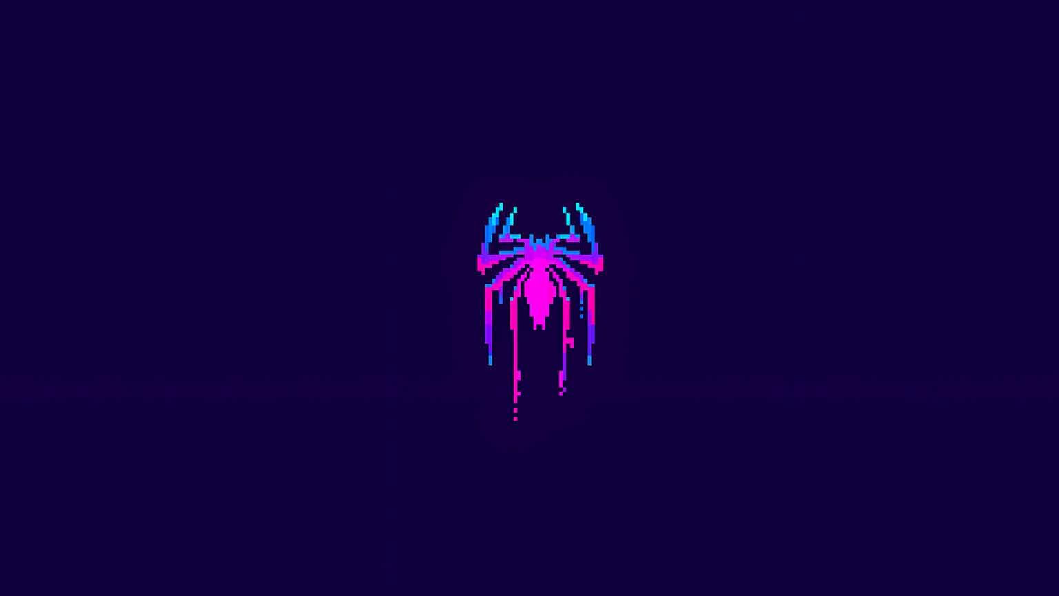1536x864 Free Spider Man Pixel Art Neon 4K Desktop Wallpaper