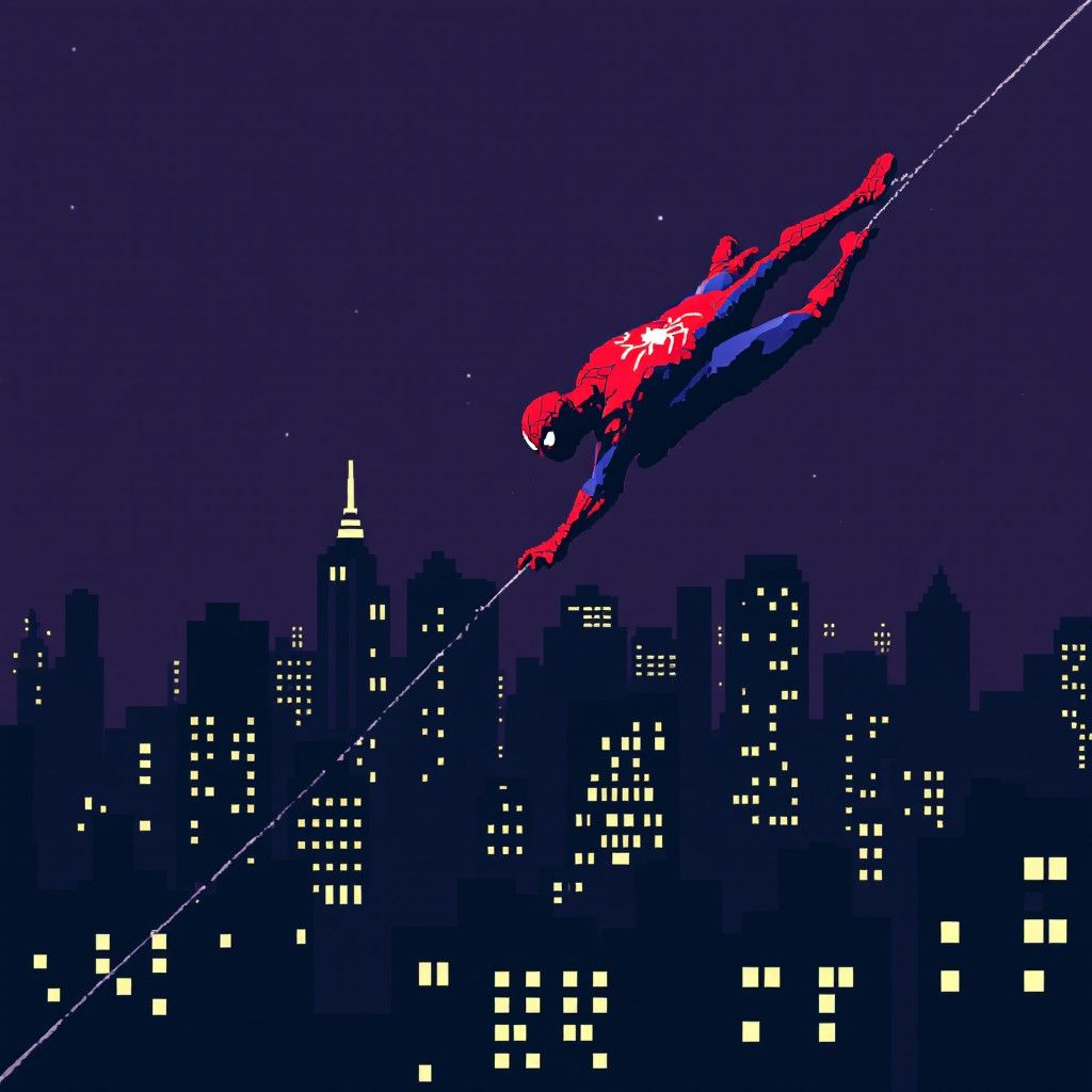 1024x1024 Free Pixel Spider Swings Image, Webslinger, Superhero