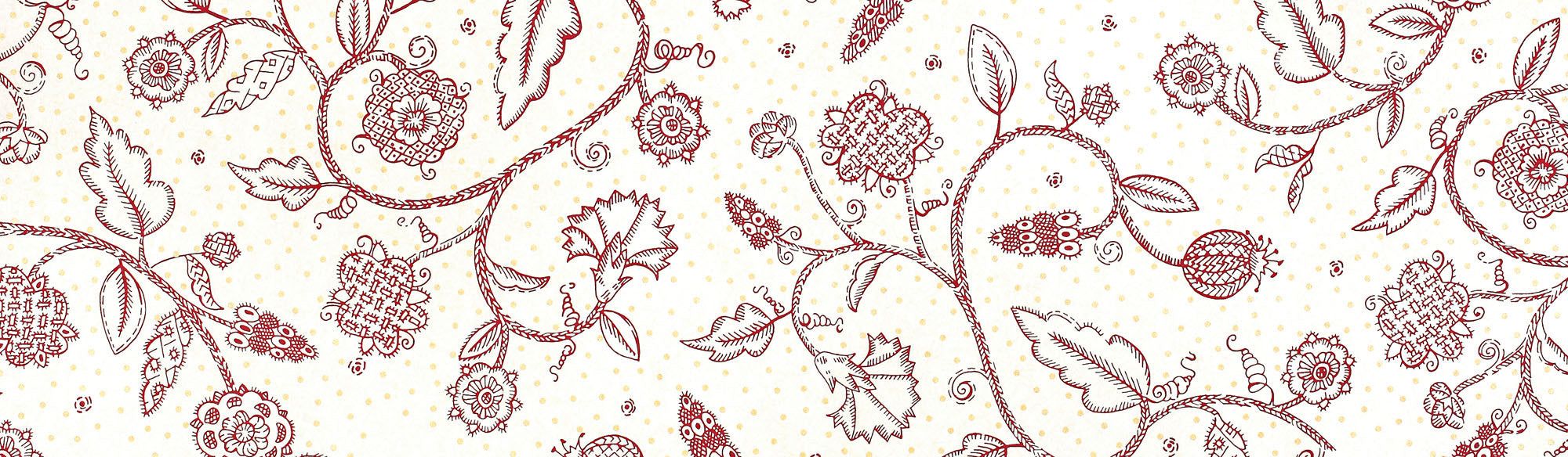 2000x584 Blackwork Spot Wallpaper Ivory / Red / Gold Metallic