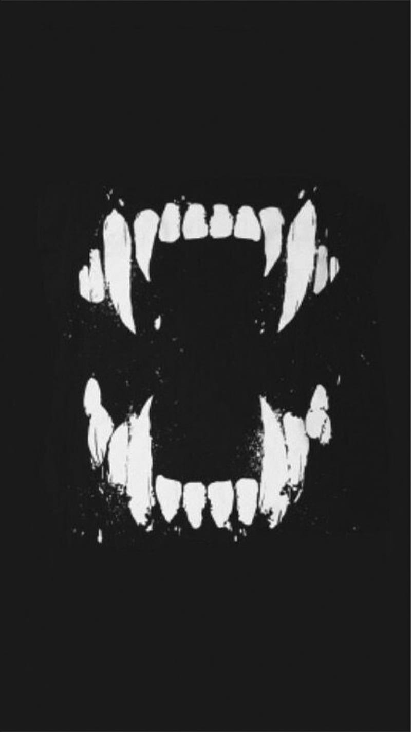 800x1422 BLACKWORK WALL, black, teeth, white, HD phone wallpaper