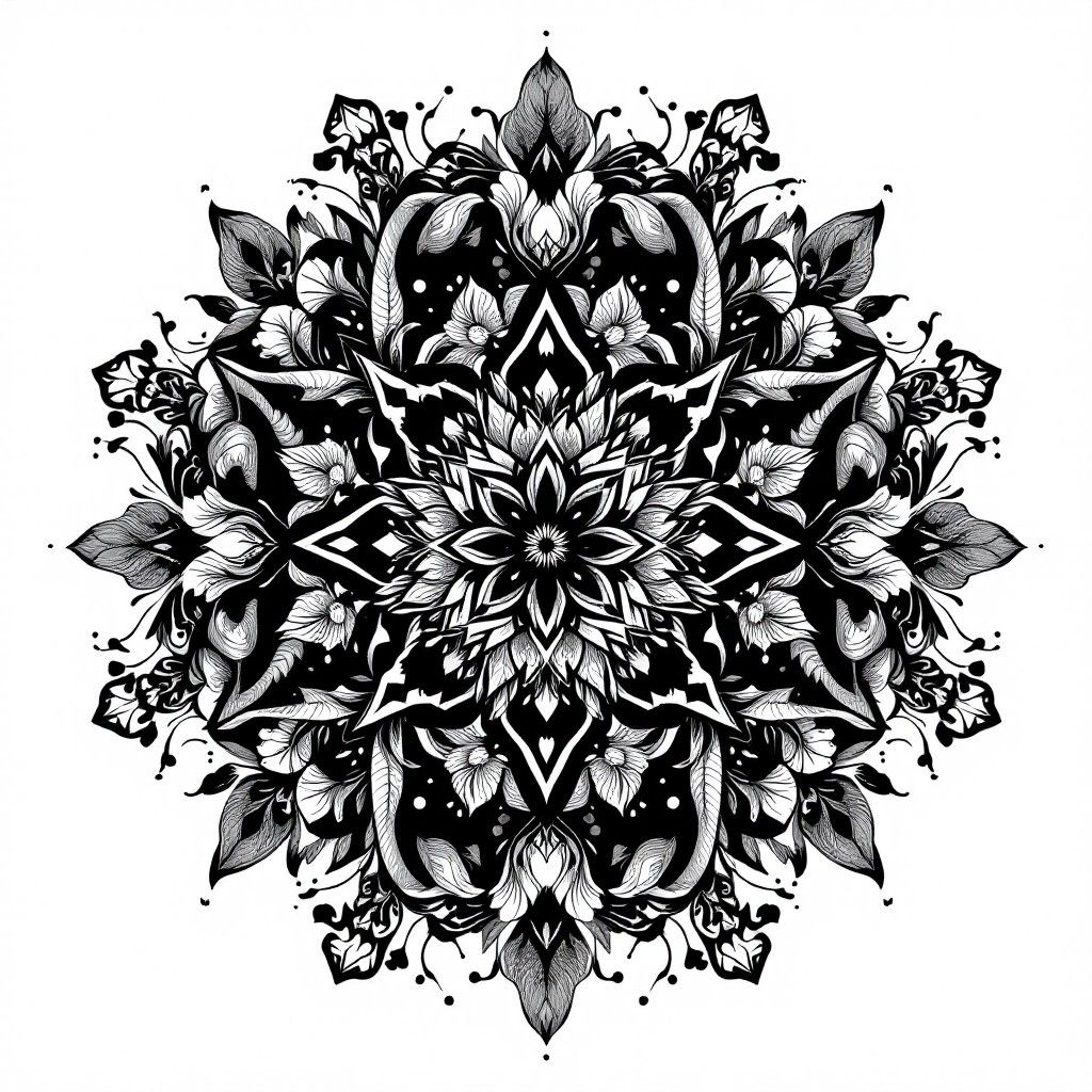 1024x1024 Free Bold Floral Blackwork Image, Tattoo, Floral