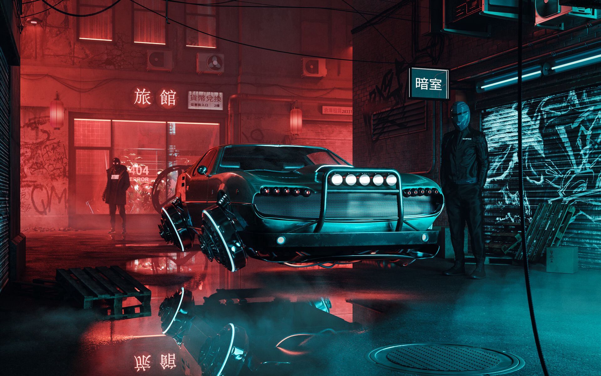 1920x1200 Download wallpaper 1920x1200 car, silhouettes, cyberpunk, future, art widescreen 16:10 HD background