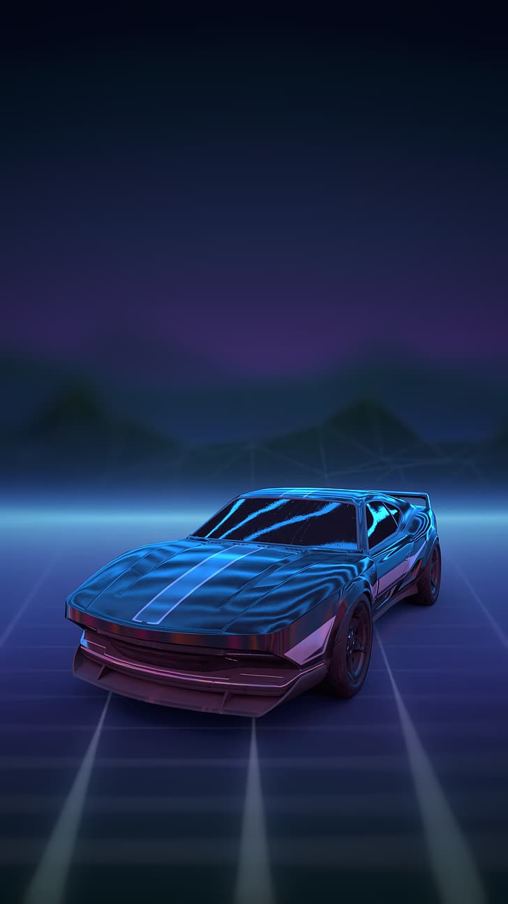 728x1294 HD wallpaper: 4K, 3D, Retrowave, car, cyberpunk, neon