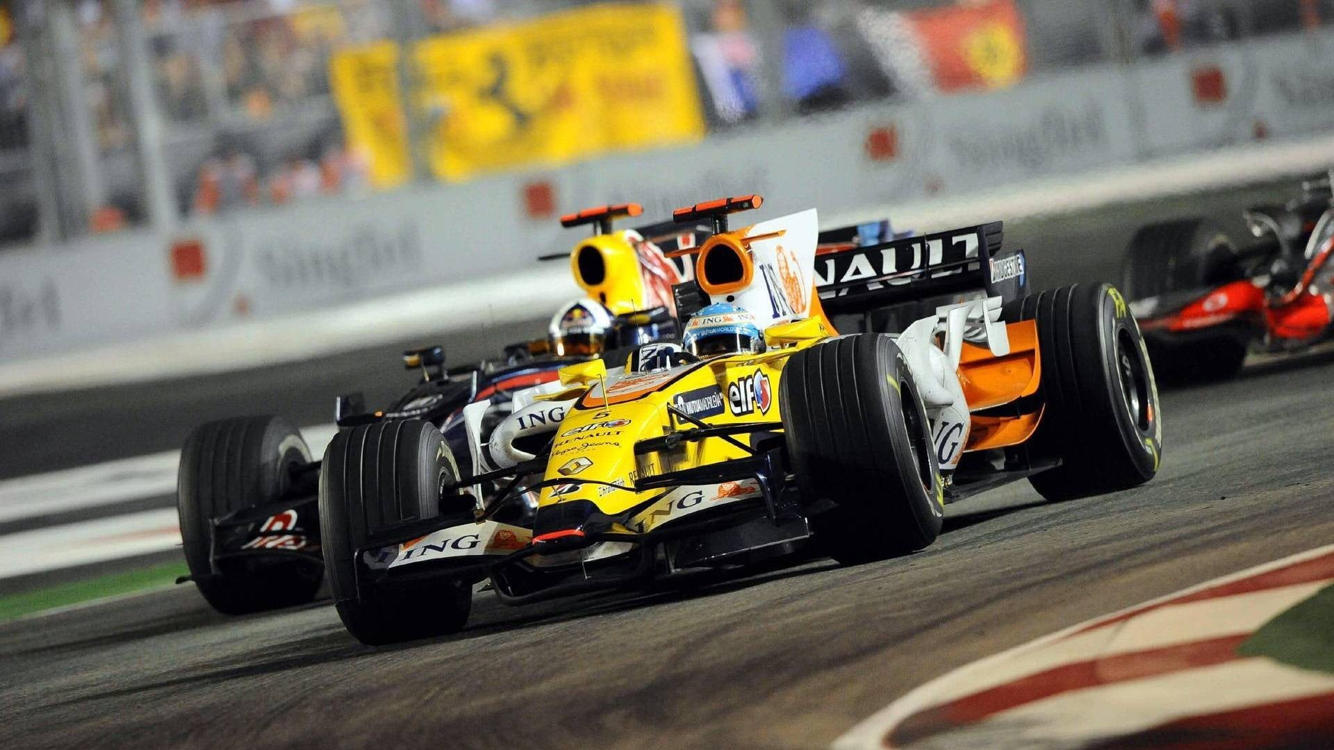 1920x1080 Yellow and orange Renault Formula 1 race car, Fernando Alonso, Renault F1 Team, Formula 1 HD wallpaper