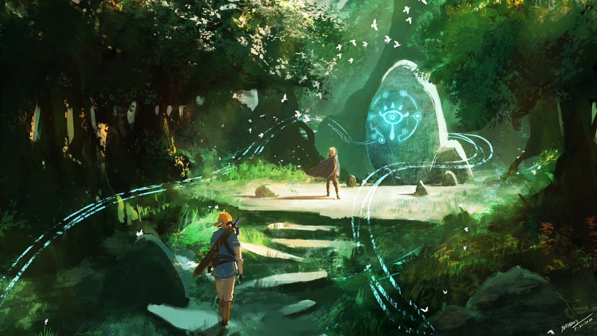 1920x1080 Breath of the Wild HD Wallpaper: Link & Princess Zelda's Enchanted Forest Journey
