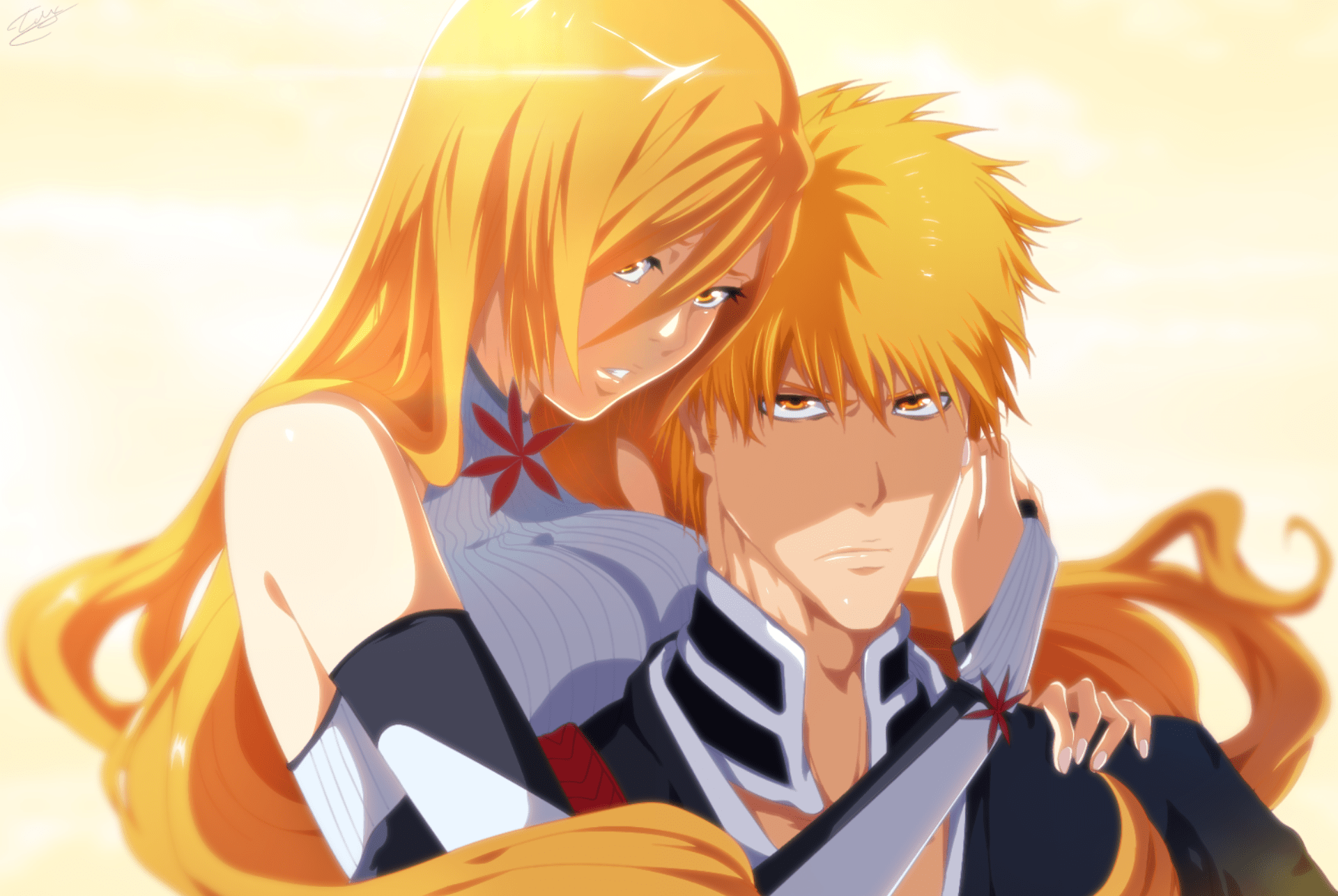 1920x1286 Bleach HD Wallpaper: Orihime & Ichigo's Radiant Anime Moment