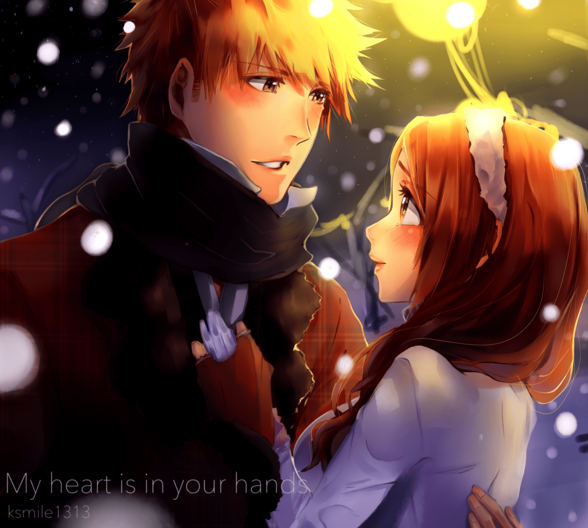 1920x1723 Ichigo & Orihime Winter Embrace HD Wallpaper