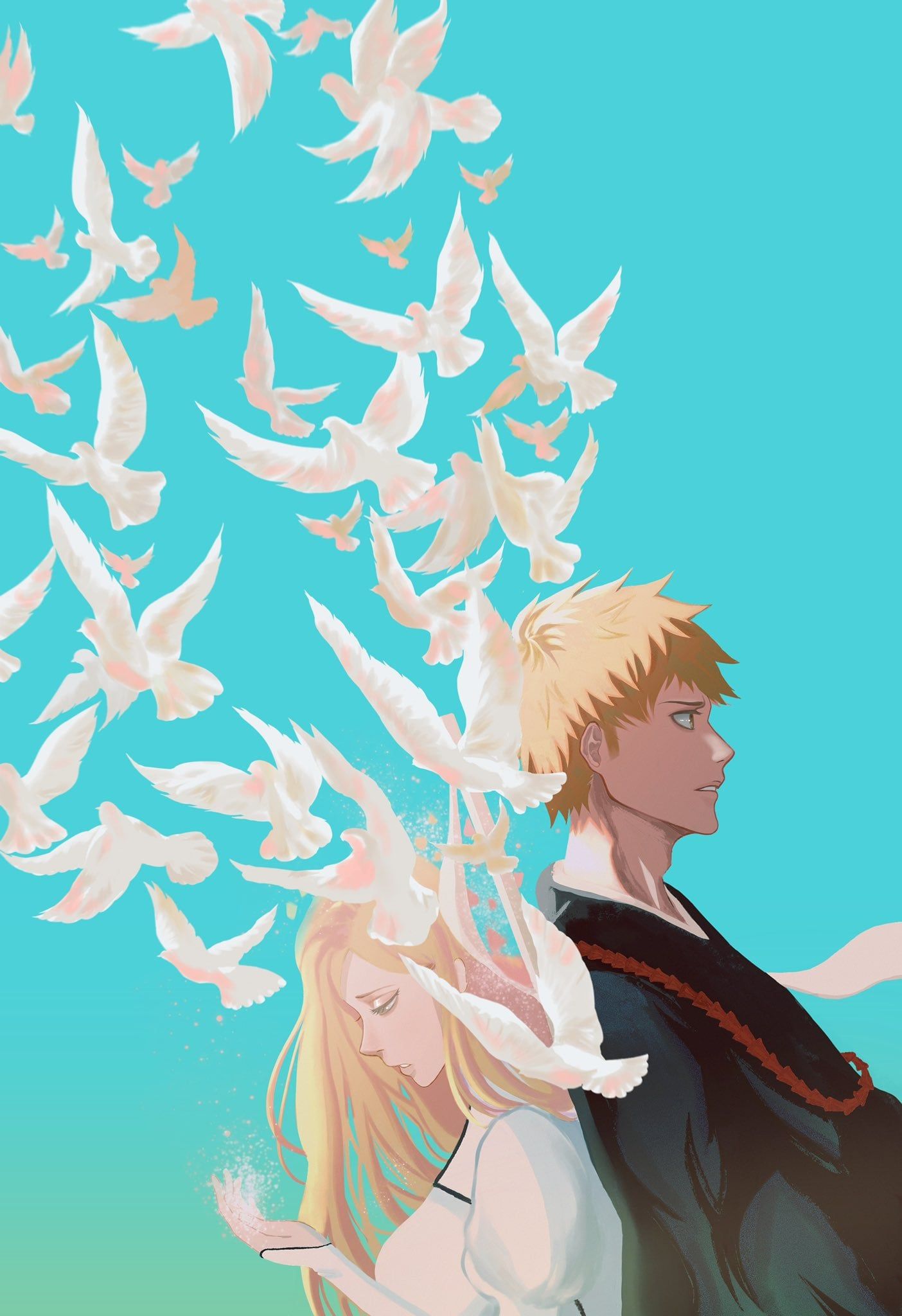 1404x2048 orihime X ichigo Fanart