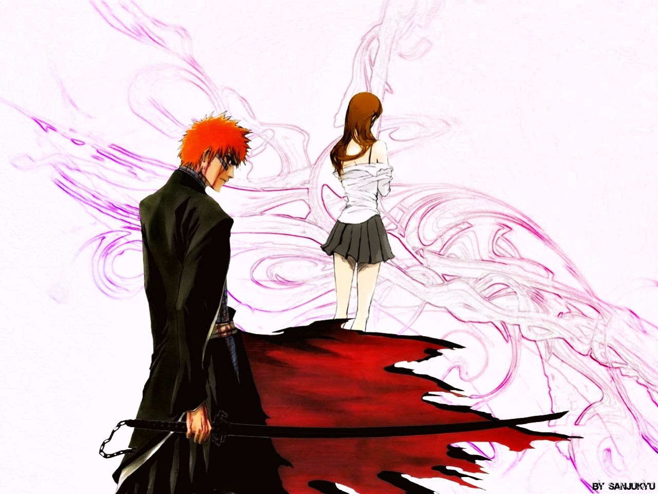 1280x960 Desktop wallpaper: Anime, Bleach, Ichigo Kurosaki, Orihime Inoue 4K free download for PC. 1471016