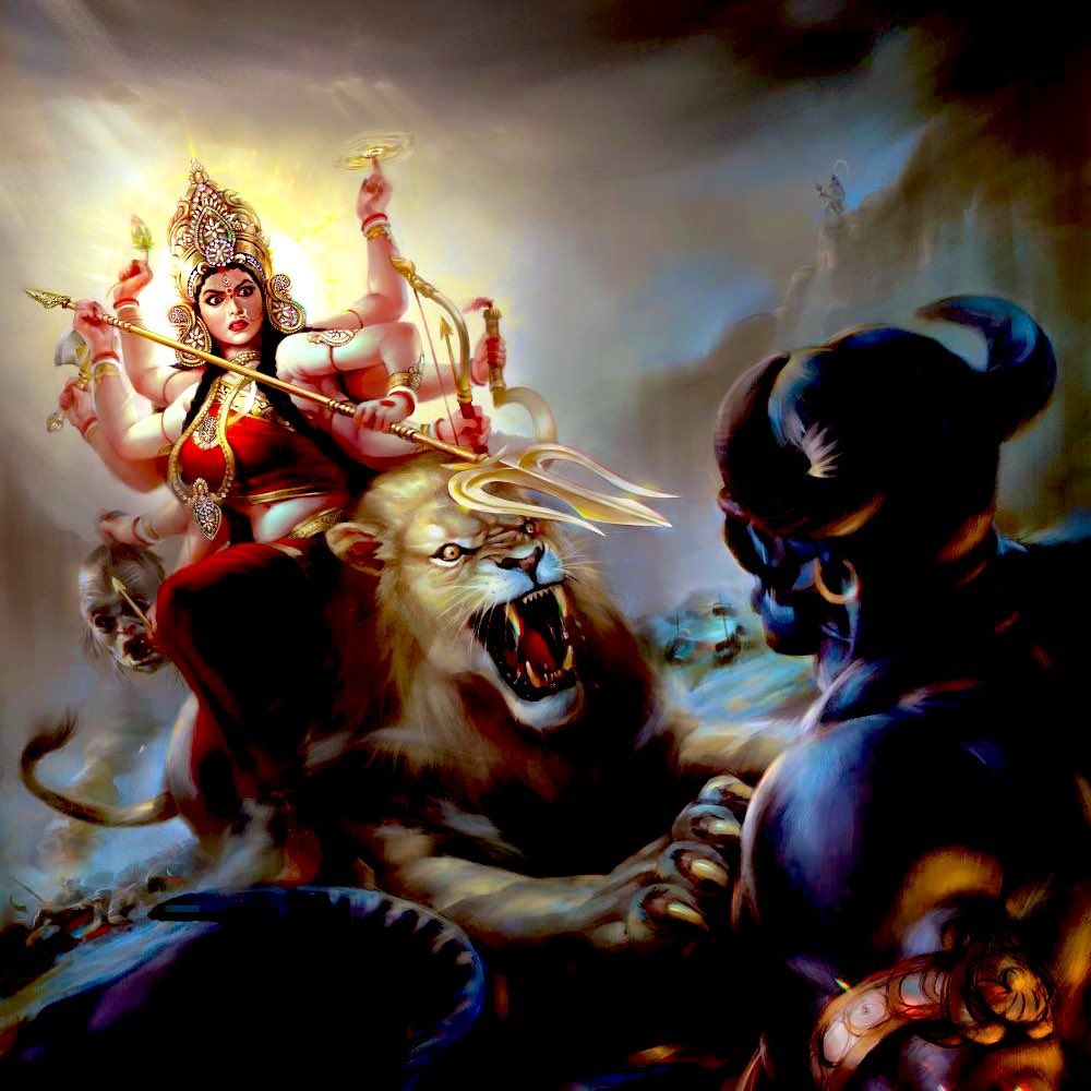 1000x1000 Let's have a look at the importance of Maa Durga's weapons: 1. Trishul: Trishul was given by Lord Shiva to Maa Durga. The three sharp ends symbolise the three qualities humankind is